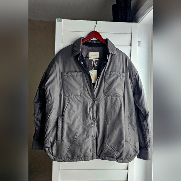 Thread&Supply Long Shirt Light Jacket Button up Oversized Khaki Charcoal size M - Picture 1 of 5